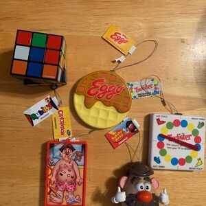 5 Christmas Tree Ornaments Mr Potato Head,Eggo,Operation,Twister And Rubiks Cube